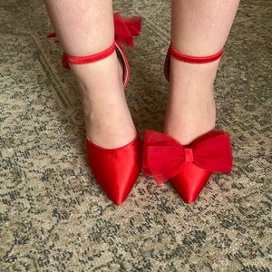 Satin red shoes